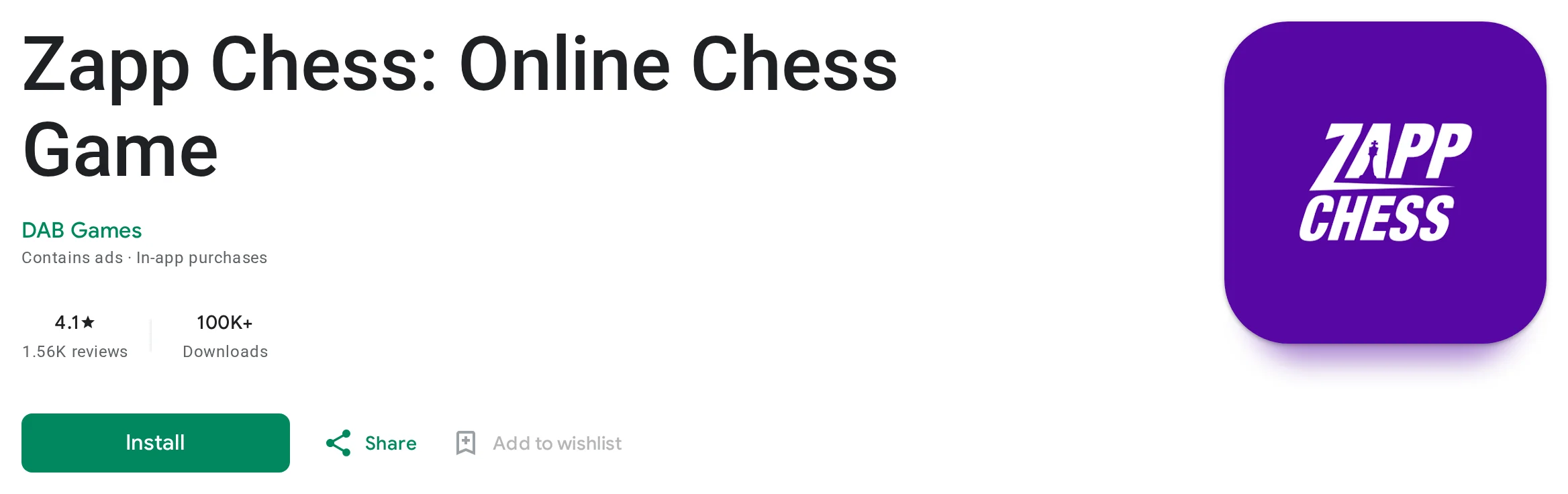 Zapp Chess listing on Google Play showing a 4.1 star rating